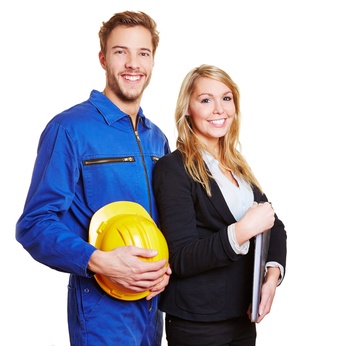 Handwerker und Büroarbeiterin